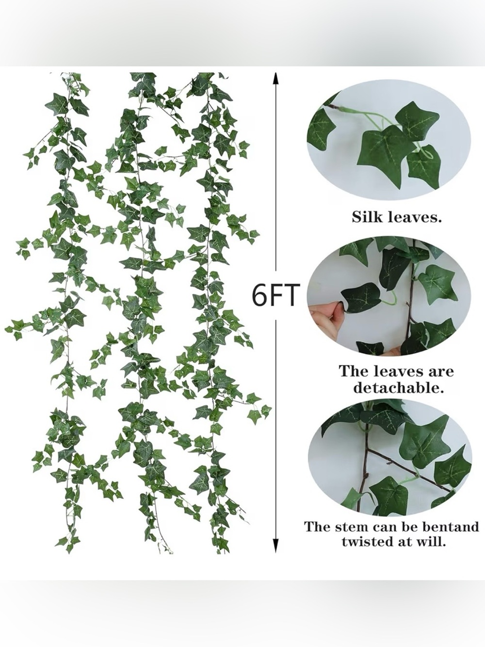 Green Artificial Ivy Garland for Holiday & Home Décor